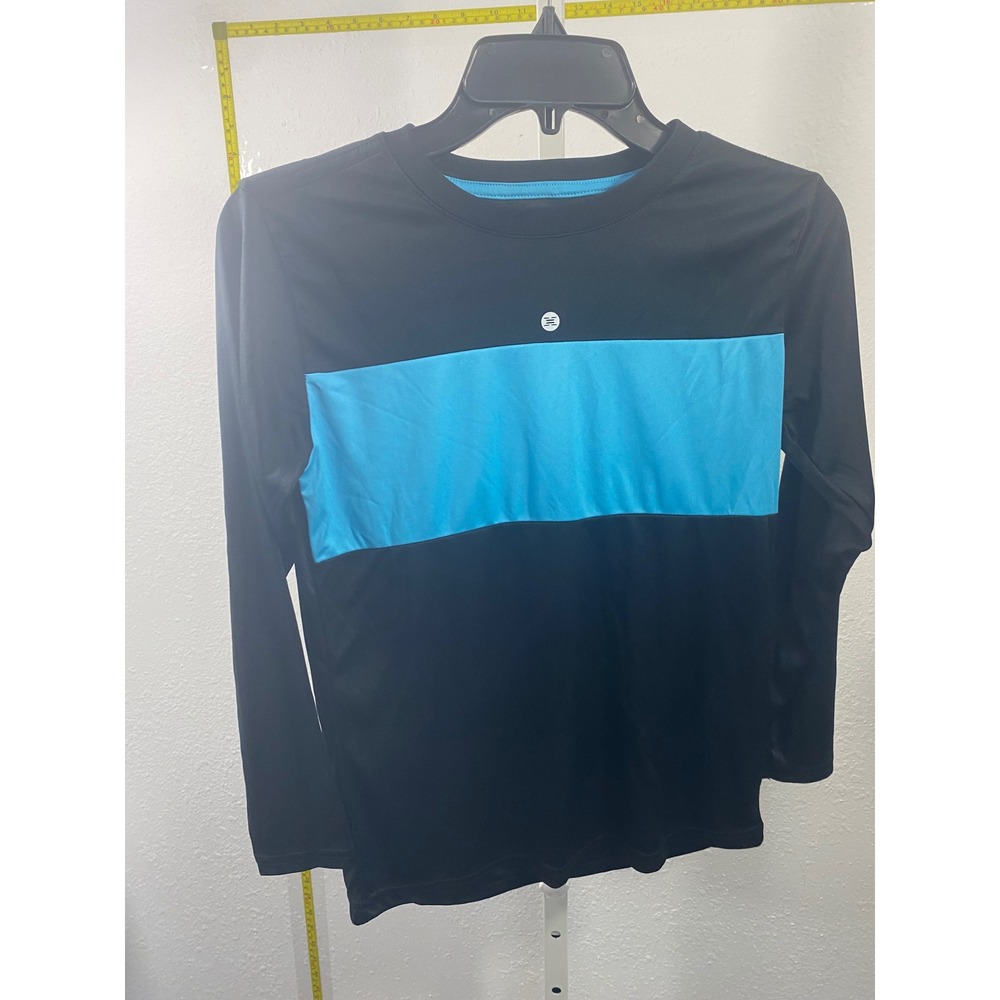 RBX Boys Long Sleeve Active Shirt Black Cyan Blue Stripe Size 10 Performance Tee